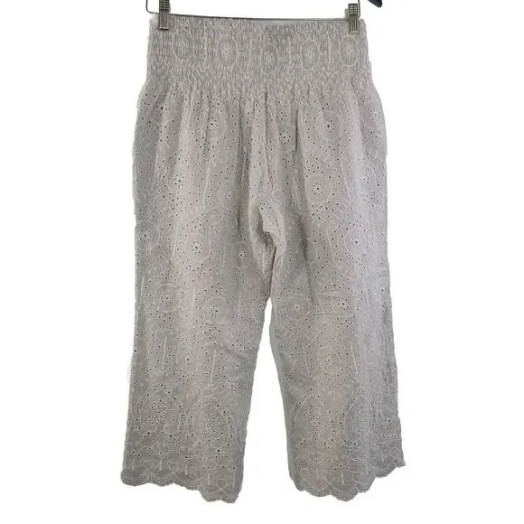Sundance Menara Culottes Cropped Pant Size PS Linen Blend Embroidered Eyelets - Picture 3 of 10